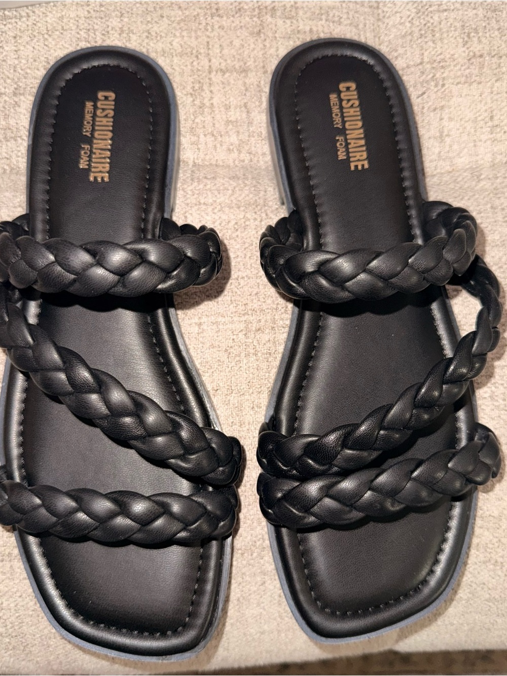CUSHIONAIRE Venice Braided Slide Sandals Black Memory Foam Women’s Size 8.5W New